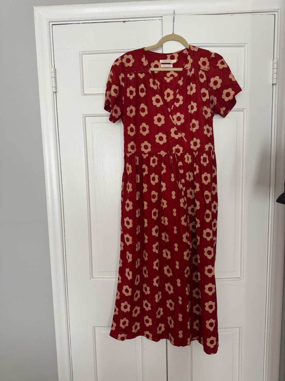 Christy Dawn Crimson Daisy Print Floral Wrap Dress - Picture 5 of 9